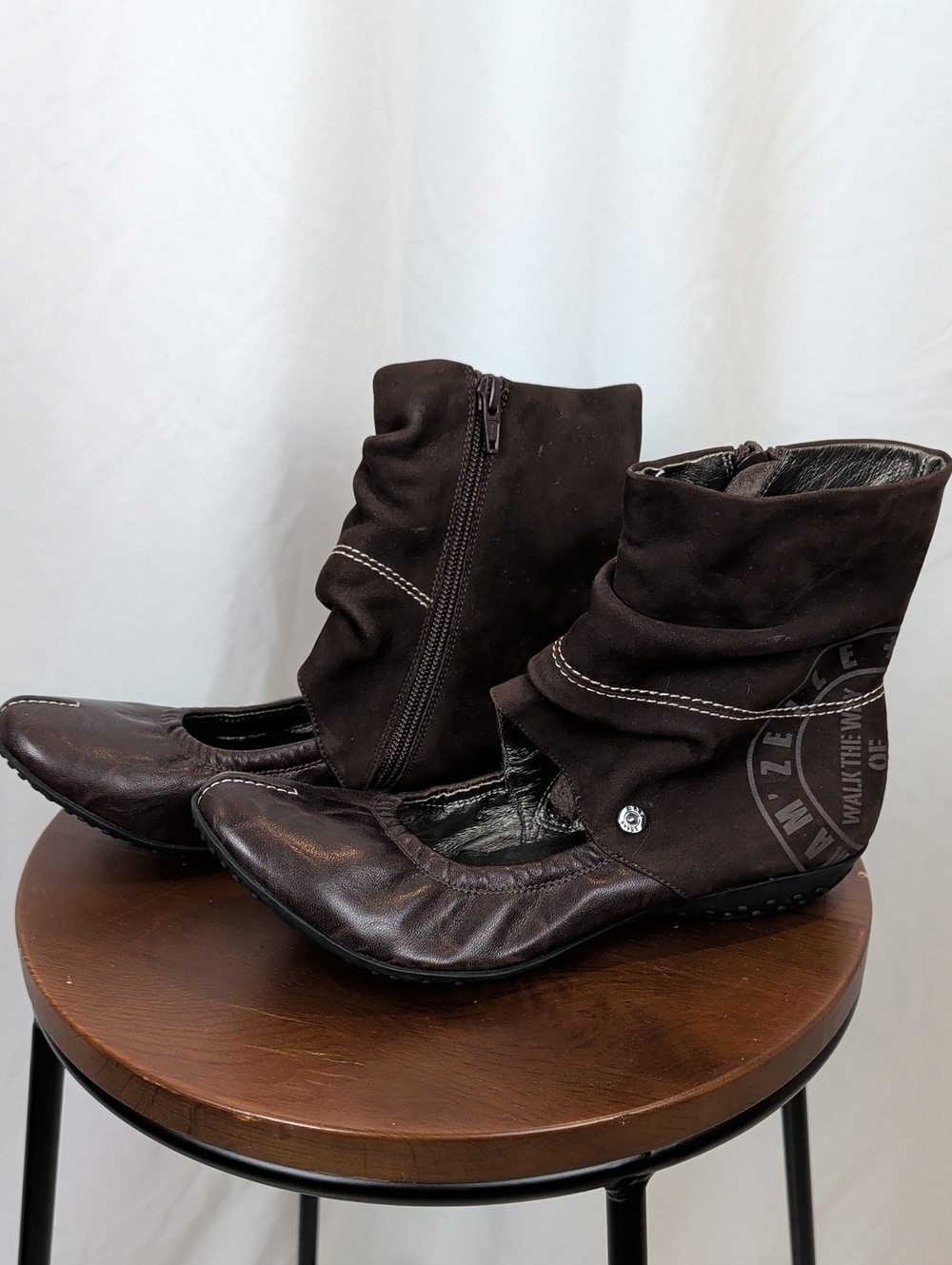 MAMZELLE Dark Brown Fold Over Ankle Boots Size 38 Like New Fall Wear